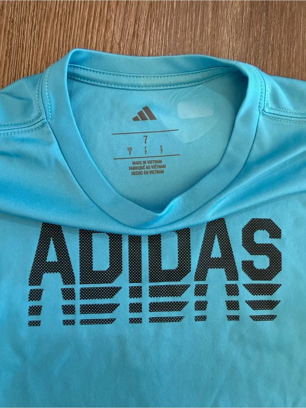 Adidas Aqua Blue Tee with Black Athletic Shorts Set- size 7
